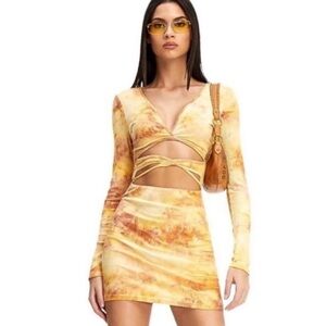 I.AM.GIA Orange Yellowish Gabriella Tie Dye Cutout TieFront Ribbed Mini Dress XS